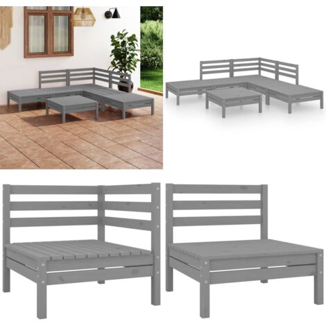 Set Salotto da Giardino 6 pz in Legno Massello di Pino Grigio - Divano da esterno - Arredamento da giardino