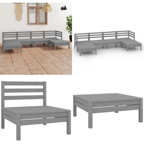 Set Salotto da Giardino 6 pz in Legno Massello di Pino Grigio - Divano in legno - Mobili da giardino