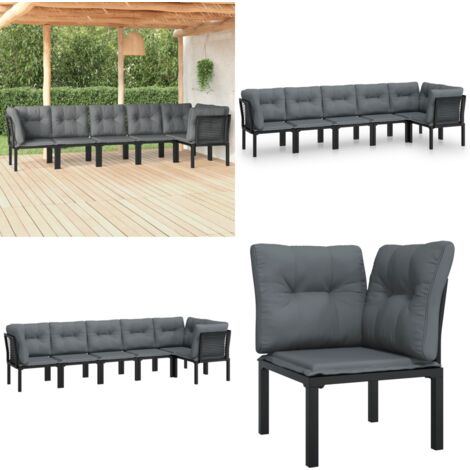Set Salotto da Giardino 6 pz in Polyrattan Nero e Grigio - Poltrona da giardino - Set da salotto esterno