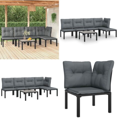 Set Salotto da Giardino 6 pz in Polyrattan Nero e Grigio - Poltrona da giardino - Set da salotto esterno