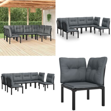 Set Salotto da Giardino 6 pz in Polyrattan Nero e Grigio - Poltrona da giardino - Set da salotto esterno