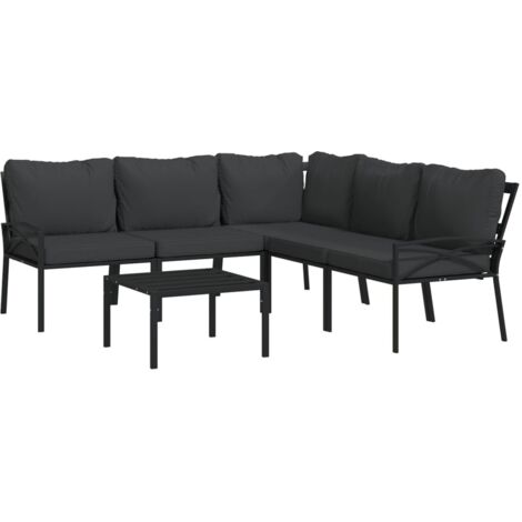 Set Salotto da Giardino 6pz con Cuscini Grigi in Acciaio