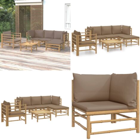 Set Salotto da Giardino 6pz con Cuscini Tortora Bambù - Divano da giardino - Cuscini da seduta