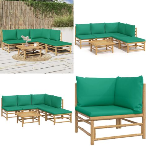 Set Salotto da Giardino 6pz con Cuscini Verdi Bambù - Divano da giardino - Cuscini da giardino