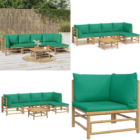 Set Salotto da Giardino 6pz con Cuscini Verdi Bambù - Divano da giardino - Cuscini in bambù