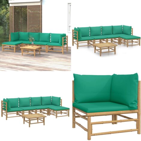 Set Salotto da Giardino 6pz con Cuscini Verdi Bambù - Divano da giardino - Cuscini in bambù