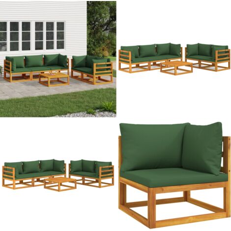 Set Salotto da Giardino 6pz con Cuscini Verdi in Legno Massello - Divano da giardino - Tavolo da giardino
