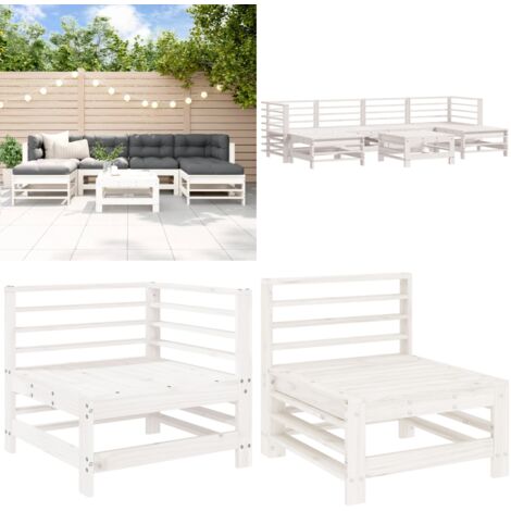 Set Salotto da Giardino 7 pz Bianco in Legno Massello di Pino - Divani da esterno - Mobili da giardino
