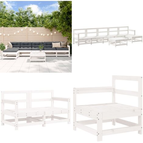 Set Salotto da Giardino 7 pz Bianco in Legno Massello di Pino - Divani da esterno - Mobili da giardino