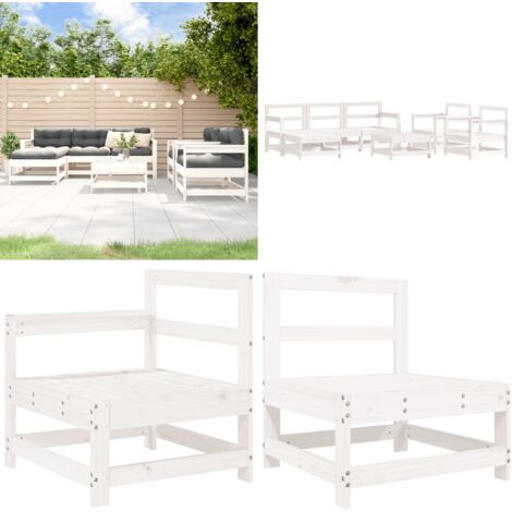 Set Salotto da Giardino 7 pz Bianco in Legno Massello di Pino - Divani da giardino - Poltrone da giardino