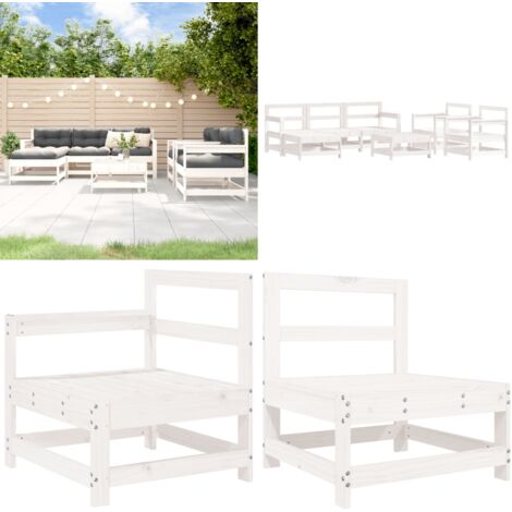 Set Salotto da Giardino 7 pz Bianco in Legno Massello di Pino - Divani da giardino - Poltrone da giardino