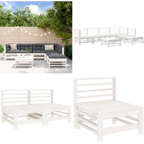 Set Salotto da Giardino 7 pz Bianco in Legno Massello di Pino - Divano da esterno - Mobili da giardino