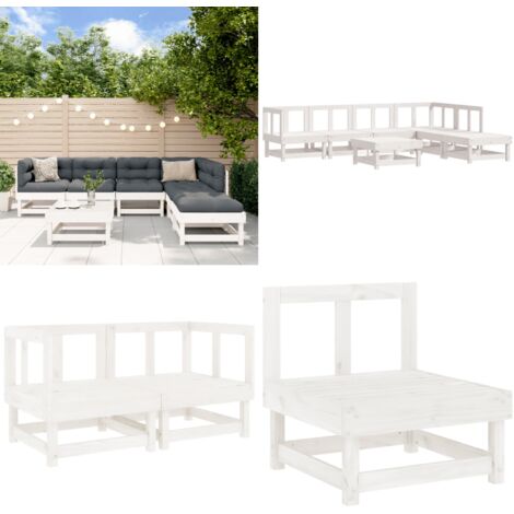 Set Salotto da Giardino 7 pz Bianco in Legno Massello di Pino - Divano da esterno - Mobili da giardino