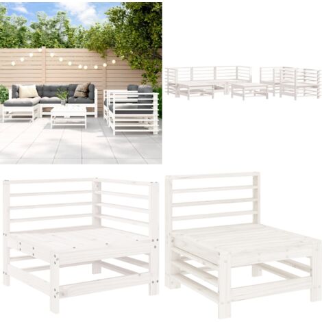 Set Salotto da Giardino 7 pz Bianco in Legno Massello di Pino - Mobili da esterno - Divani da giardino