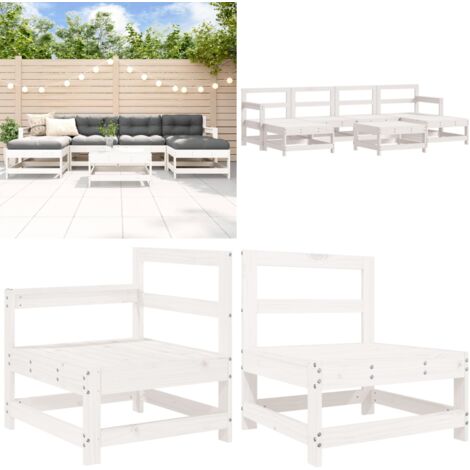 Set Salotto da Giardino 7 pz Bianco in Legno Massello di Pino - Mobili da giardino - Divani da giardino