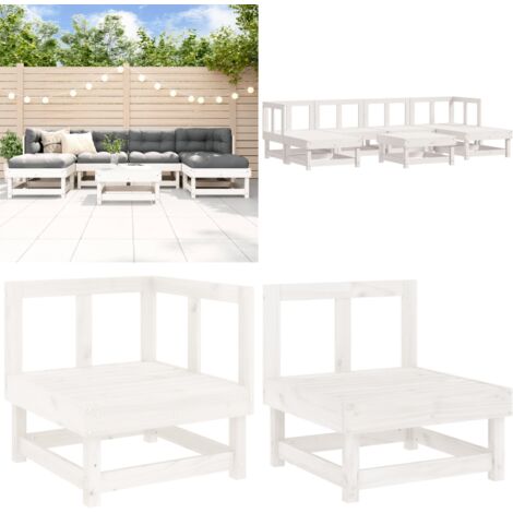 Set Salotto da Giardino 7 pz Bianco in Legno Massello di Pino - Mobili da giardino - Divani da giardino