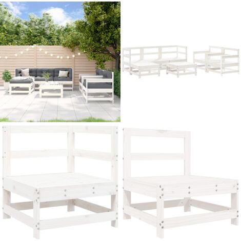 Set Salotto da Giardino 7 pz Bianco in Legno Massello di Pino - Mobili da giardino - Divani da giardino
