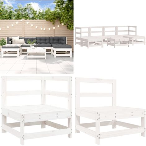 Set Salotto da Giardino 7 pz Bianco in Legno Massello di Pino - Mobili da giardino - Divani da giardino