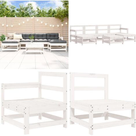Set Salotto da Giardino 7 pz Bianco in Legno Massello di Pino - Mobili da giardino - Divani da giardino