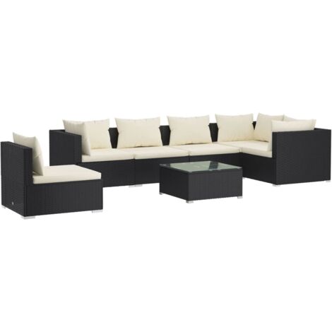 Set Salotto da Giardino 7 pz con Cuscini in Polyrattan Nero vidaXL