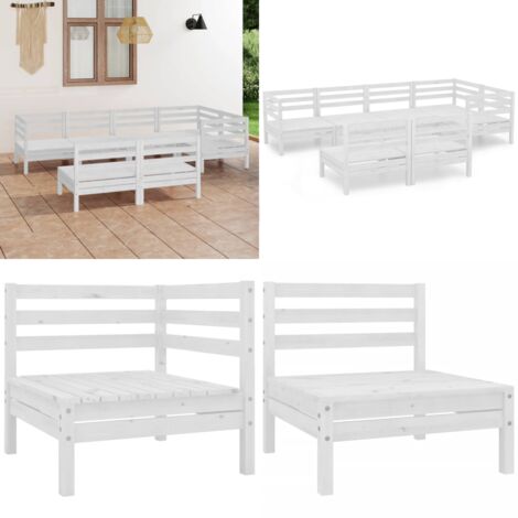 Set Salotto da Giardino 7 pz in Legno Massello di Pino Bianco - Divani in legno - Arredamento da esterno