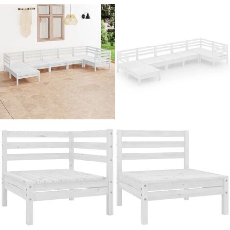 Set Salotto da Giardino 7 pz in Legno Massello di Pino Bianco - Divano da esterno - Arredamento da giardino
