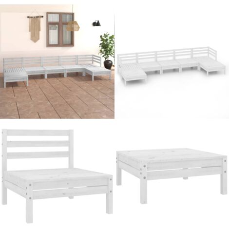 Set Salotto da Giardino 7 pz in Legno Massello di Pino Bianco - Divano da giardino - Mobili da patio