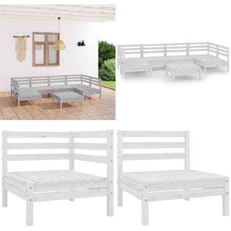 Set Salotto da Giardino 7 pz in Legno Massello di Pino Bianco - Divano in legno - Arredamento da esterno