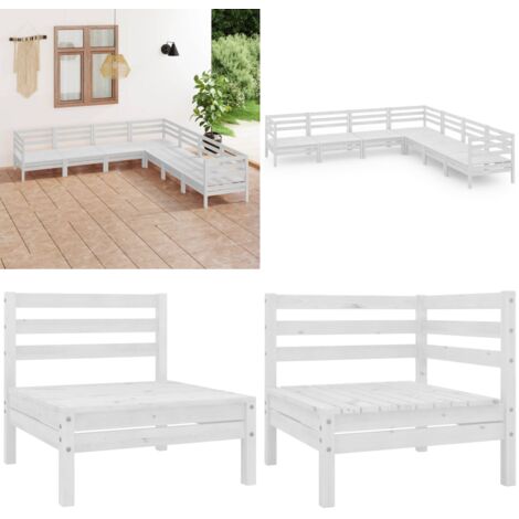 Set Salotto da Giardino 7 pz in Legno Massello di Pino Bianco - Divano in legno - Mobili da esterno