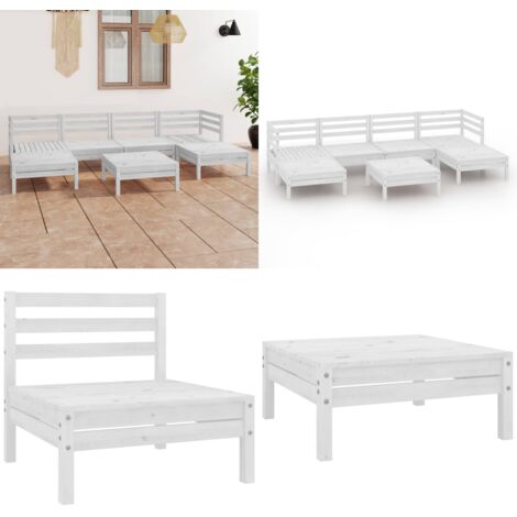 Set Salotto da Giardino 7 pz in Legno Massello di Pino Bianco - Divano in legno - Tavolino da giardino