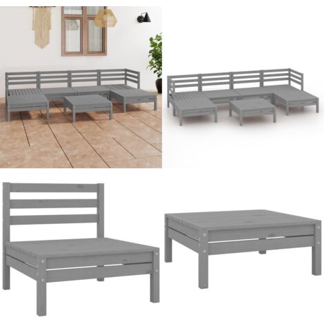 Set Salotto da Giardino 7 pz in Legno Massello di Pino Grigio - Divano in legno - Tavolino da giardino