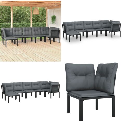 Set Salotto da Giardino 7 pz Nero e Grigio in Polyrattan - Poltrona da giardino - Poltrona angolare