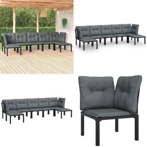 Set Salotto da Giardino 7 pz Nero e Grigio in Polyrattan - Poltrona da giardino - Set da salotto esterno