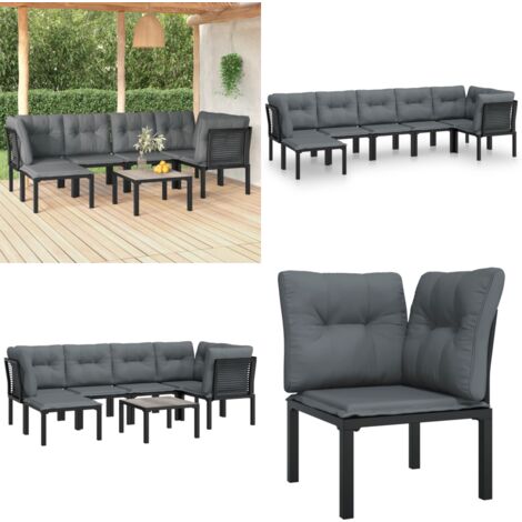 Set Salotto da Giardino 7 pz Nero e Grigio in Polyrattan - Poltrona da giardino - Set da salotto esterno