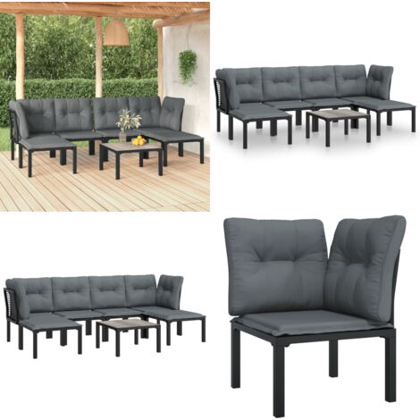Set Salotto da Giardino 7 pz Nero e Grigio in Polyrattan - Poltrona da giardino - Set da salotto esterno