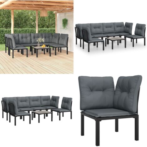 Set Salotto da Giardino 7 pz Nero e Grigio in Polyrattan - Poltrone da giardino - Set da salotto esterno