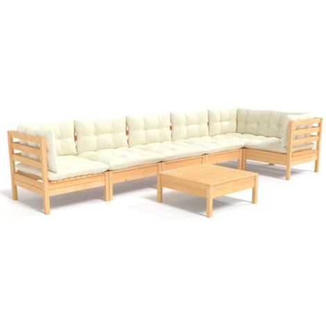 Set Salotto da Giardino 7pz con Cuscini Crema in Legno di Pino vidaXL