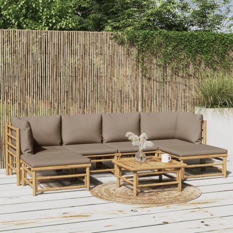 Set Salotto da Giardino 7pz con Cuscini Tortora Bambù vidaXL