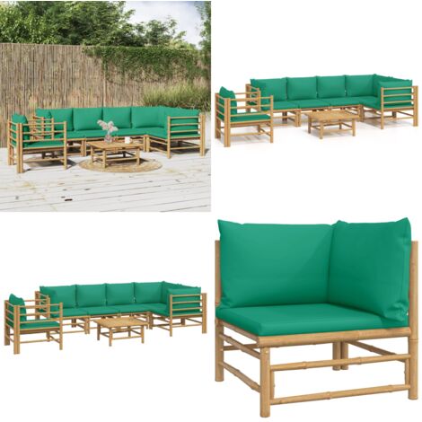 Set Salotto da Giardino 7pz con Cuscini Verdi Bambù - Divano da esterno - Cuscini in bambù