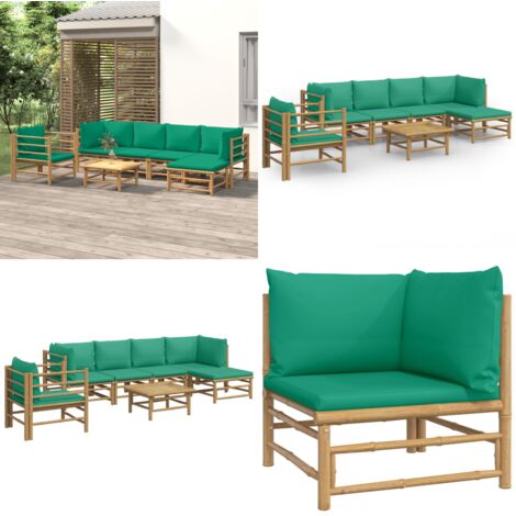 Set Salotto da Giardino 7pz con Cuscini Verdi Bambù - Divano da esterno - Cuscini in bambù