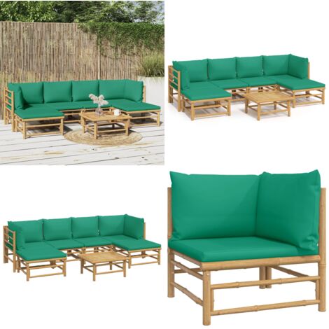 Set Salotto da Giardino 7pz con Cuscini Verdi Bambù - Divano da giardino - Cuscini da giardino