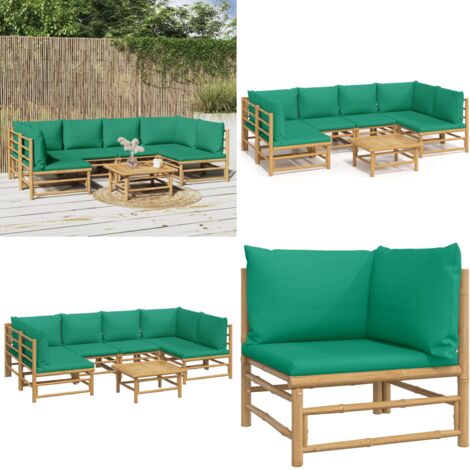 Set Salotto da Giardino 7pz con Cuscini Verdi Bambù - Divano da giardino - Cuscini da giardino