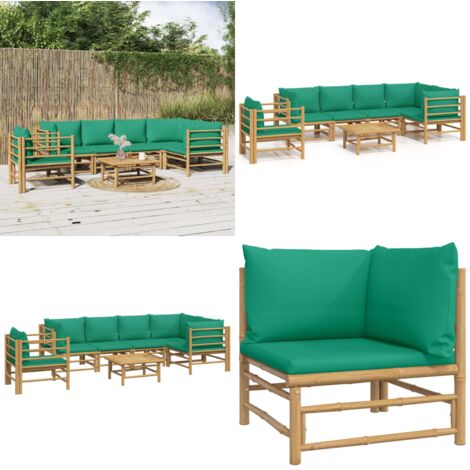 Set Salotto da Giardino 7pz con Cuscini Verdi Bambù - Divano da giardino - Cuscini da seduta