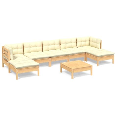 Set Salotto da Giardino 8 pz con Cuscini Crema in Legno di Pino vidaXL