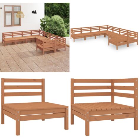 Set Salotto da Giardino 8 pz in Legno Massello di Pino ambra - Divani in legno - Mobili da esterno