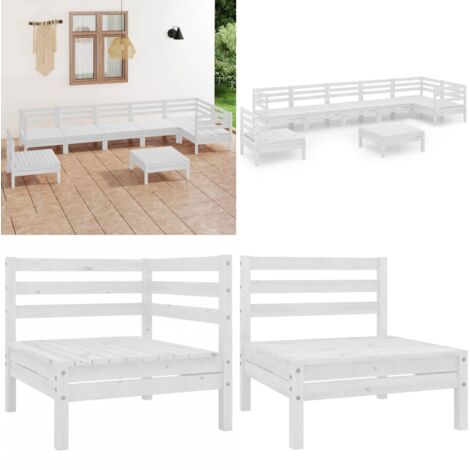 Set Salotto da Giardino 8 pz in Legno Massello di Pino Bianco - Divani in legno - Arredamento da esterno