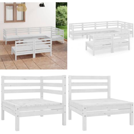 Set Salotto da Giardino 8 pz in Legno Massello di Pino Bianco - Divani in legno - Arredamento da esterno