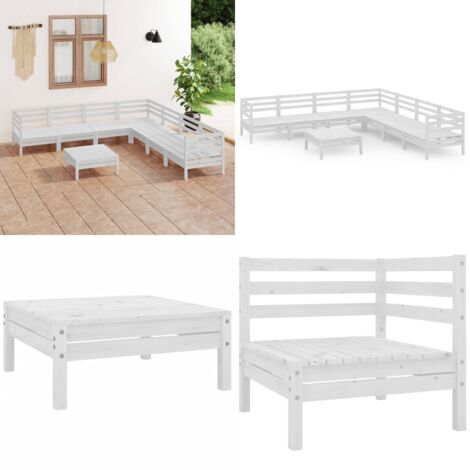 Set Salotto da Giardino 8 pz in Legno Massello di Pino Bianco - Divano da giardino - Arredamento da esterno