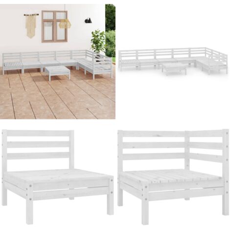 Set Salotto da Giardino 8 pz in Legno Massello di Pino Bianco - Divano da giardino - Arredamento da esterno