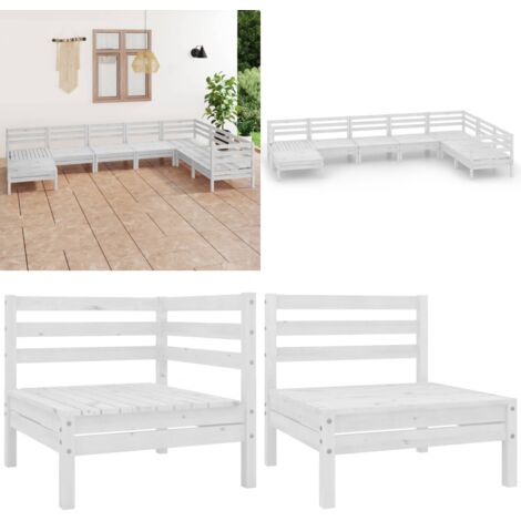 Set Salotto da Giardino 8 pz in Legno Massello di Pino Bianco - Divano in legno - Arredamento da esterno